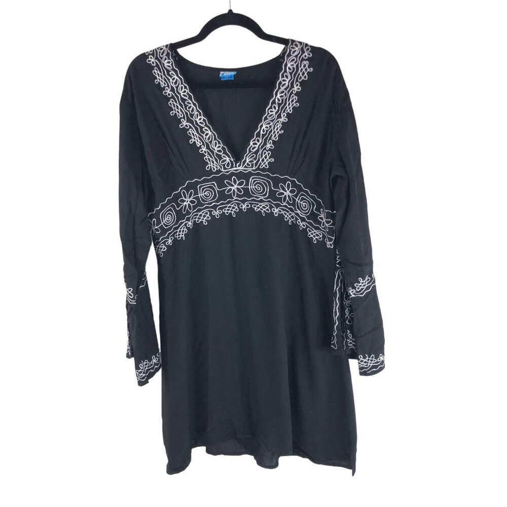 Soaked Womens Swim Cover Dress Embroidered Boho Black White XL